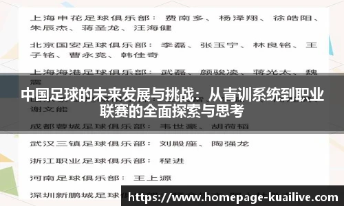 中国足球的未来发展与挑战：从青训系统到职业联赛的全面探索与思考