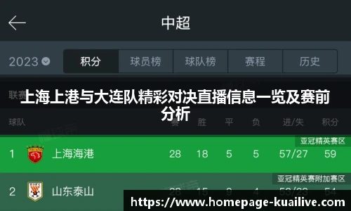 上海上港与大连队精彩对决直播信息一览及赛前分析